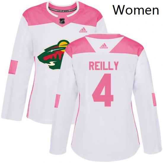 Womens Adidas Minnesota Wild 4 Mike Reilly Authentic WhitePink Fashion NHL Jersey